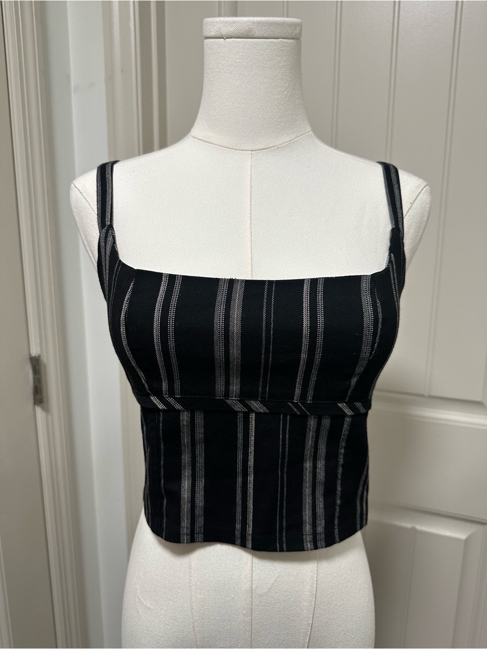 Urban Outfitters Black Tank Top with Gray Pinstripes